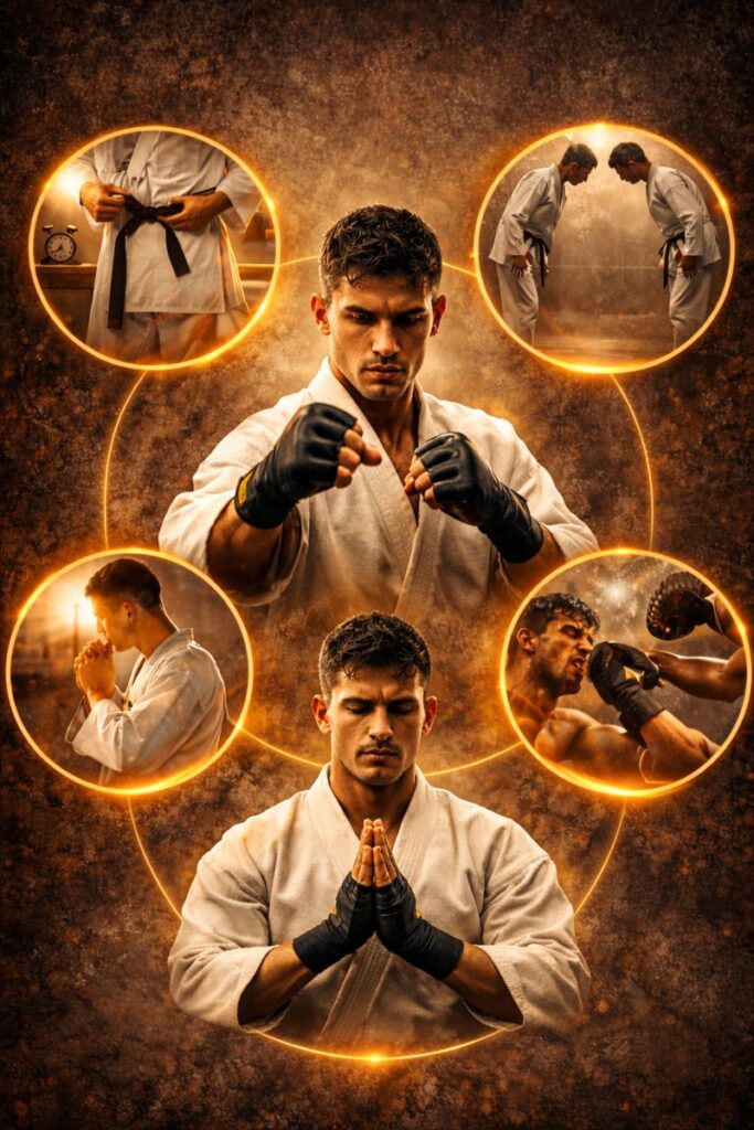 Descubra 5 aspectos das artes marciais aplicáveis à vida diária: disciplina, foco, autocontrole, resiliência e respeito. Leve a mentalidade de luta para seu dia a dia.